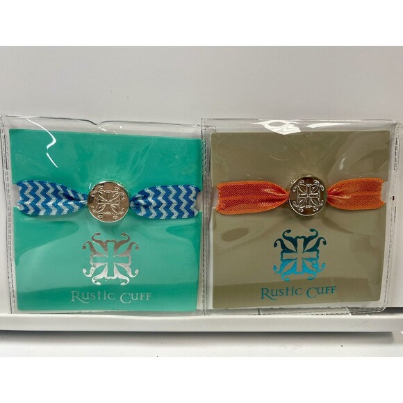 Rustic Cuff 2 Piece Set Stretch Hair Tie Or Bracelet Orange & Turk & White New - Picture 1 of 6